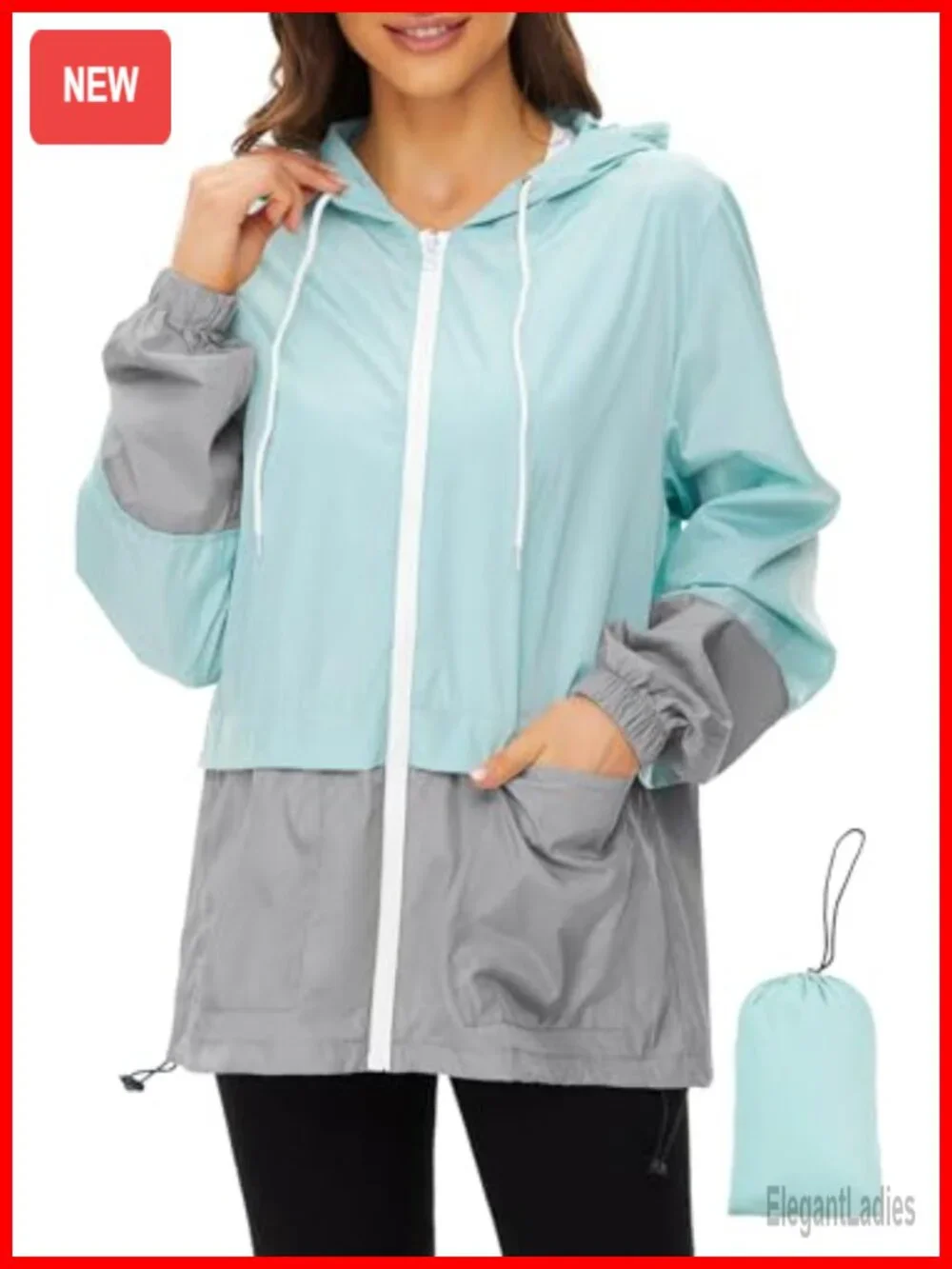 Packable Waterproof Raincoat with Hood Windbreaker Lightweight Travel